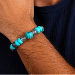 Blue -Brown New Ocean JasperBead Stretch bracelet Handmade  NWT (MJW021)